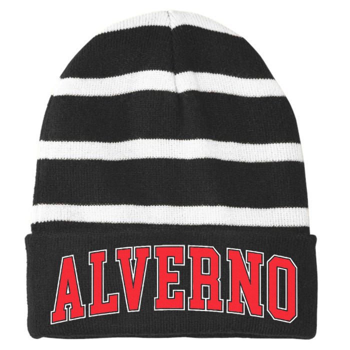 Retro Personalized Alverno Name Vintage Arch Women Striped Beanie with Solid Band