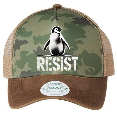 Resist Penguin Activism Penguins Protest Against Tariffs Legacy Tie Dye Trucker Hat