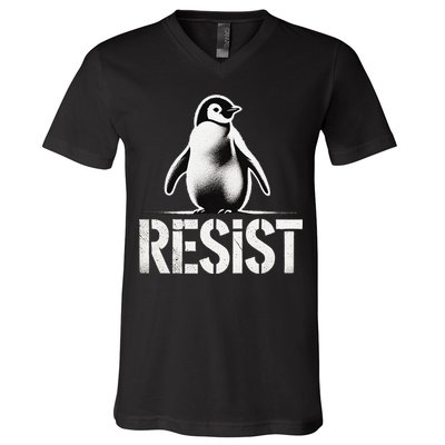 Resist Penguin Activism Penguins Protest Against Tariffs V-Neck T-Shirt