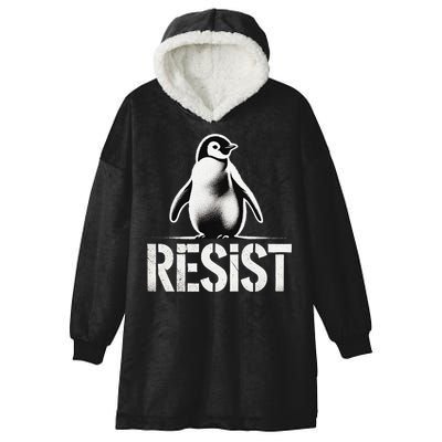 Resist Penguin Activism Penguins Protest Against Tariffs Hooded Wearable Blanket