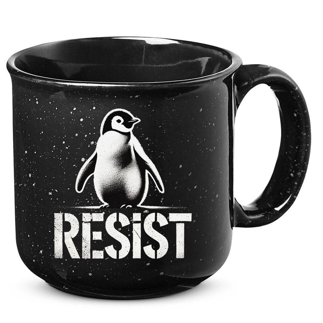 Resist Penguin Activism Penguins Protest Against Tariffs 15oz Campfire Ceramic Mug
