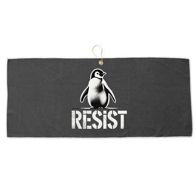 Resist Penguin Activism Penguins Protest Against Tariffs Large Microfiber Waffle Golf Towel