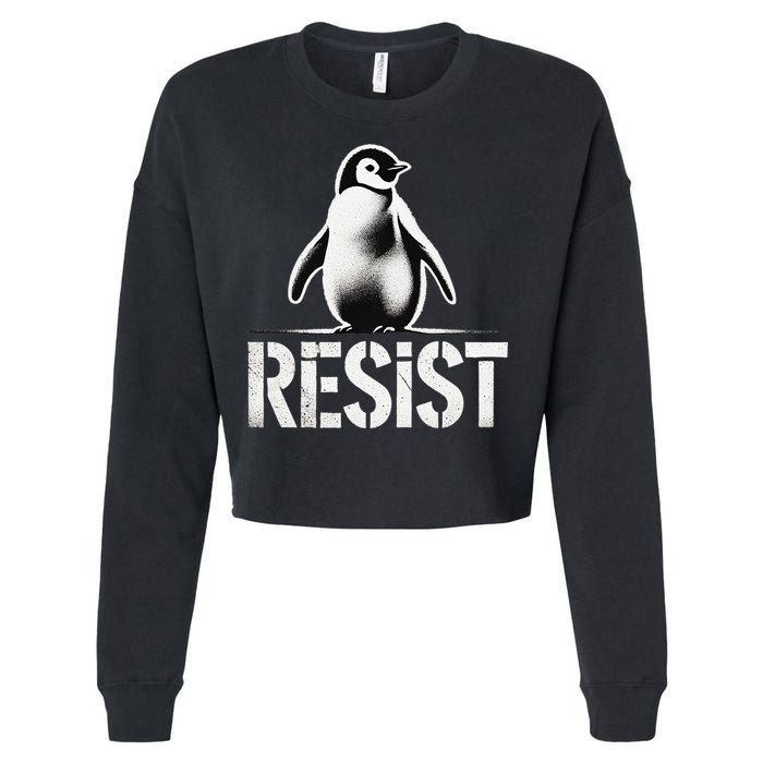 Resist Penguin Activism Penguins Protest Against Tariffs Cropped Pullover Crew
