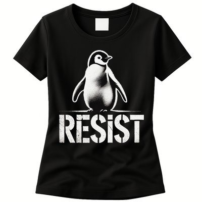 Resist Penguin Activism Penguins Protest Against Tariffs Womens T-Shirt