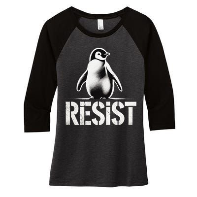 Resist Penguin Activism Penguins Protest Against Tariffs Women's Tri-Blend 3/4-Sleeve Raglan Shirt