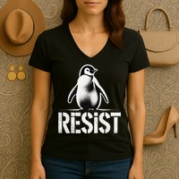 Resist Penguin Activism Penguins Protest Against Tariffs Women's V-Neck T-Shirt