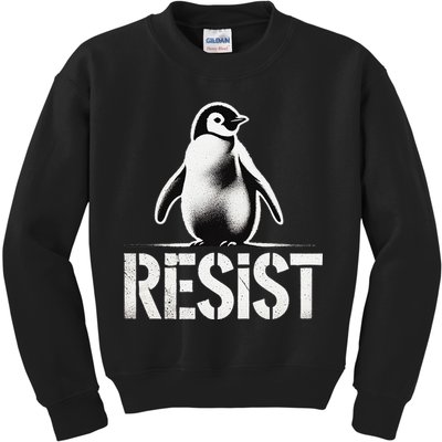 Resist Penguin Activism Penguins Protest Against Tariffs Kids Sweatshirt