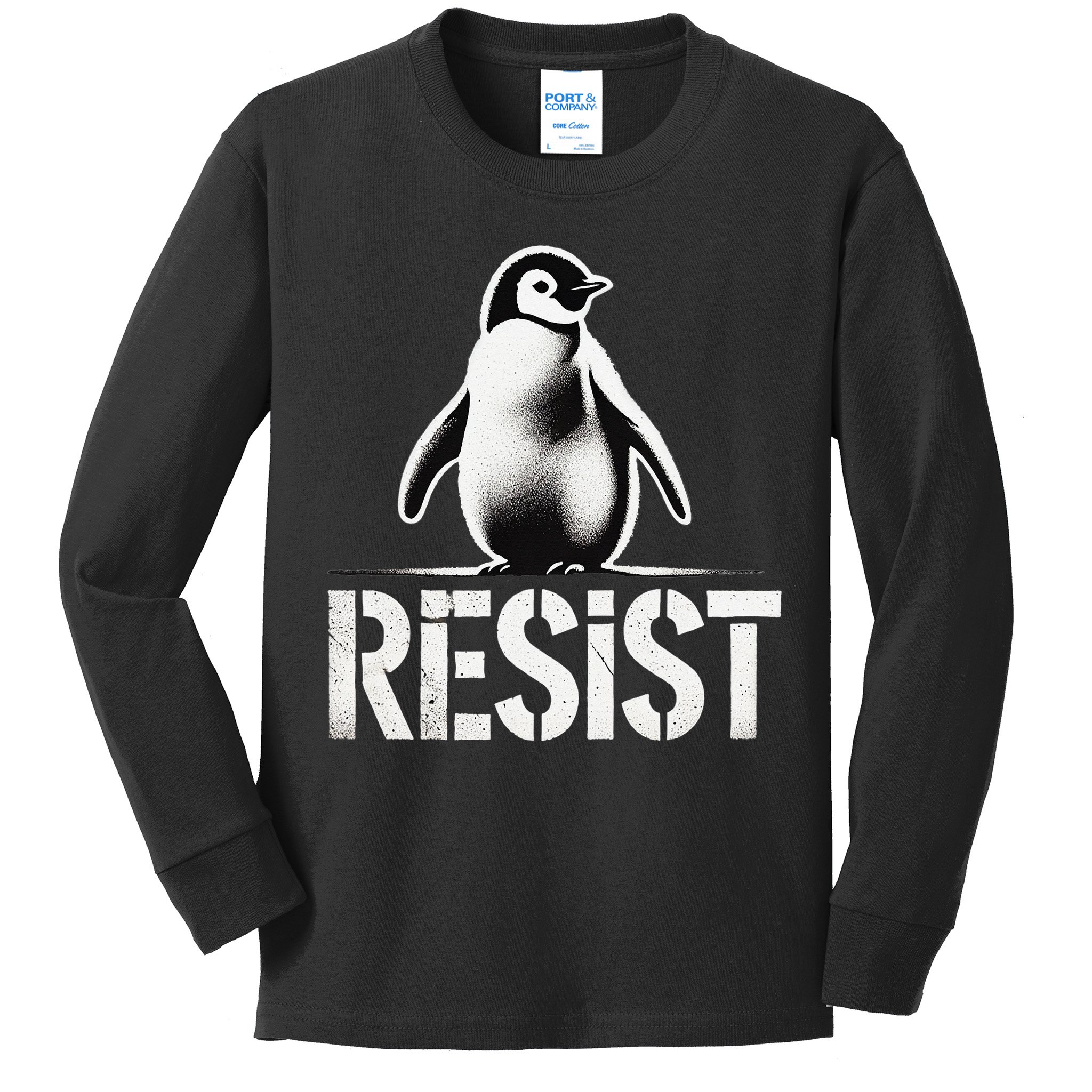 Resist Penguin Activism Penguins Protest Against Tariffs Kids Long Sleeve Shirt