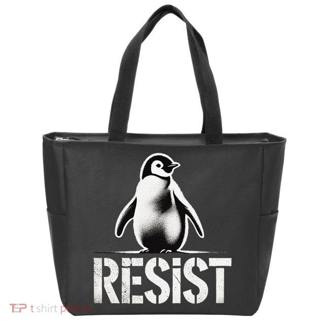 Resist Penguin Activism Penguins Protest Against Tariffs Zip Tote Bag
