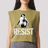 Resist Penguin Activism Penguins Protest Against Tariffs Garment-Dyed Women's Muscle Tee
