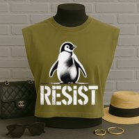 Resist Penguin Activism Penguins Protest Against Tariffs Garment-Dyed Women's Muscle Tee