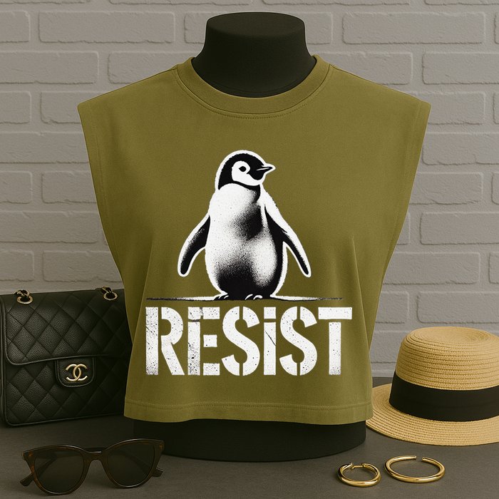 Resist Penguin Activism Penguins Protest Against Tariffs Garment-Dyed Women's Muscle Tee
