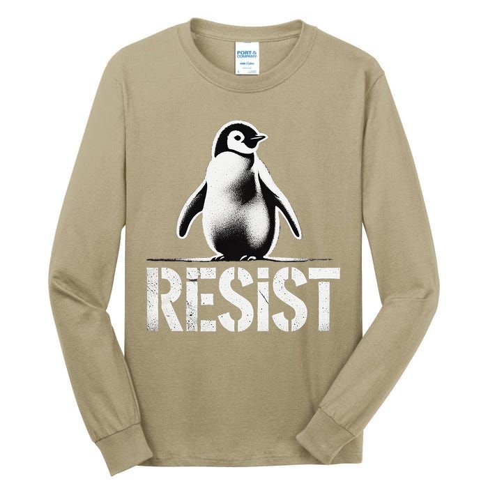 Resist Penguin Activism Penguins Protest Against Tariffs Tall Long Sleeve T-Shirt