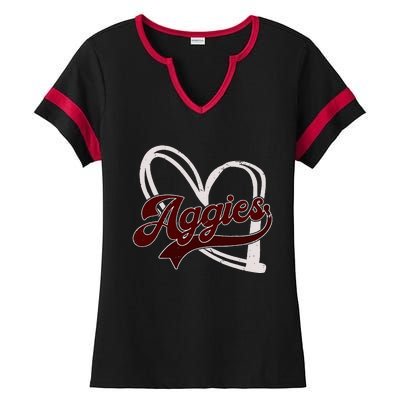 Retro Personalized Aggies Heart Ladies Halftime Notch Neck Tee