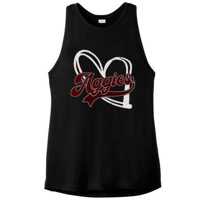 Retro Personalized Aggies Heart Ladies PosiCharge Tri-Blend Wicking Tank