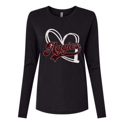 Retro Personalized Aggies Heart Womens Cotton Relaxed Long Sleeve T-Shirt