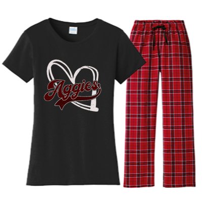 Retro Personalized Aggies Heart Women's Flannel Pajama Set