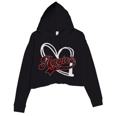 Retro Personalized Aggies Heart Crop Fleece Hoodie