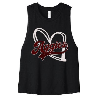 Retro Personalized Aggies Heart Women's Racerback Cropped Tank