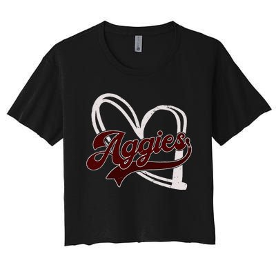 Retro Personalized Aggies Heart Women's Crop Top Tee