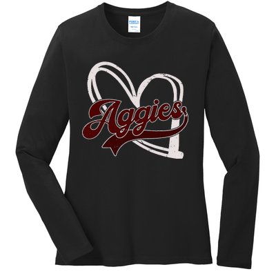 Retro Personalized Aggies Heart Ladies Long Sleeve Shirt