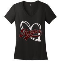 Retro Personalized Aggies Heart Women's V-Neck T-Shirt