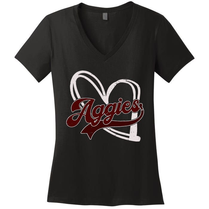 Retro Personalized Aggies Heart Women's V-Neck T-Shirt