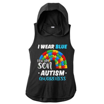 rainbow puzzle Autism I Wear Blue For Son Autism Awareness Ladies PosiCharge Tri-Blend Wicking Draft Hoodie Tank