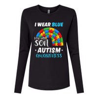 rainbow puzzle Autism I Wear Blue For Son Autism Awareness Womens Cotton Relaxed Long Sleeve T-Shirt