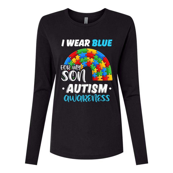 rainbow puzzle Autism I Wear Blue For Son Autism Awareness Womens Cotton Relaxed Long Sleeve T-Shirt