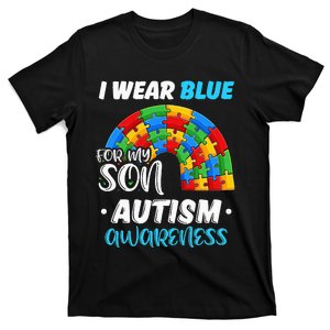 rainbow puzzle Autism I Wear Blue For Son Autism Awareness T-Shirt