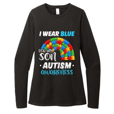 rainbow puzzle Autism I Wear Blue For Son Autism Awareness Womens CVC Long Sleeve Shirt