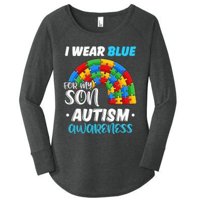 rainbow puzzle Autism I Wear Blue For Son Autism Awareness Women's Perfect Tri Tunic Long Sleeve Shirt