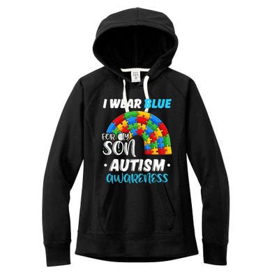 rainbow puzzle Autism I Wear Blue For Son Autism Awareness Women's Fleece Hoodie