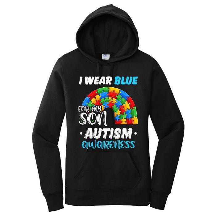 rainbow puzzle Autism I Wear Blue For Son Autism Awareness Women's Pullover Hoodie