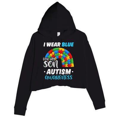 rainbow puzzle Autism I Wear Blue For Son Autism Awareness Crop Fleece Hoodie