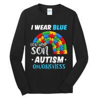 rainbow puzzle Autism I Wear Blue For Son Autism Awareness Tall Long Sleeve T-Shirt