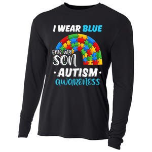 rainbow puzzle Autism I Wear Blue For Son Autism Awareness Cooling Performance Long Sleeve Crew