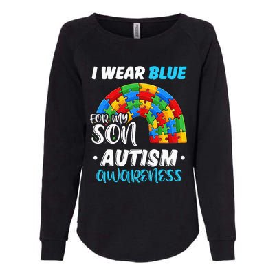 rainbow puzzle Autism I Wear Blue For Son Autism Awareness Womens California Wash Sweatshirt