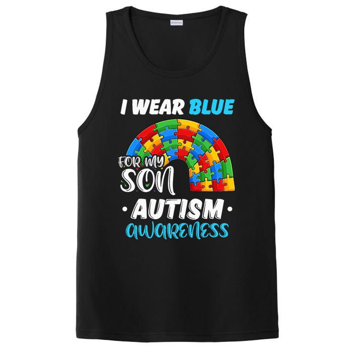 rainbow puzzle Autism I Wear Blue For Son Autism Awareness PosiCharge Competitor Tank