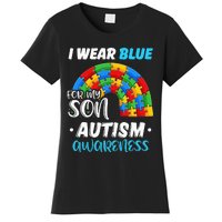 rainbow puzzle Autism I Wear Blue For Son Autism Awareness Women's T-Shirt