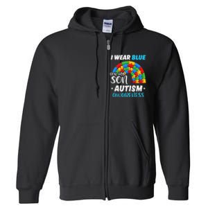 rainbow puzzle Autism I Wear Blue For Son Autism Awareness Full Zip Hoodie