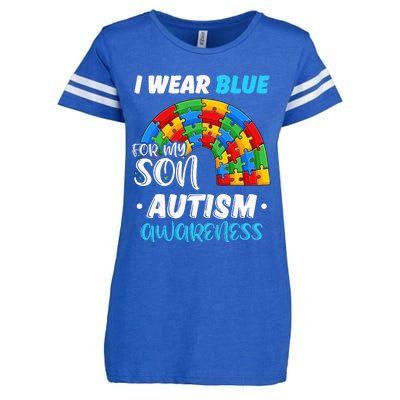 rainbow puzzle Autism I Wear Blue For Son Autism Awareness Enza Ladies Jersey Football T-Shirt