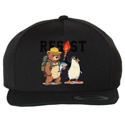 Resist Penguins And Bear Graphic We Stand With Penguins Wool Snapback Cap