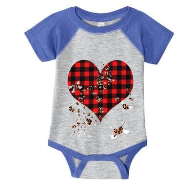 Red Plaid And Leopard Hearts Gift Cute Valentines Day Gift Infant Baby Jersey Bodysuit