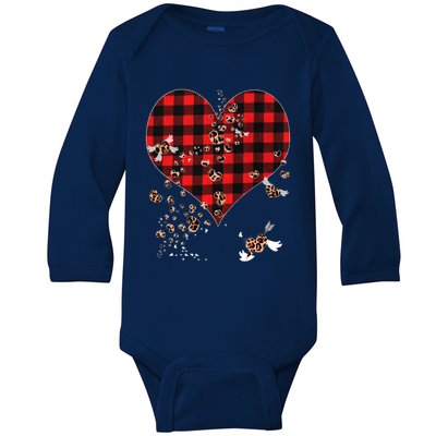 Red Plaid And Leopard Hearts Gift Cute Valentines Day Gift Baby Long Sleeve Bodysuit