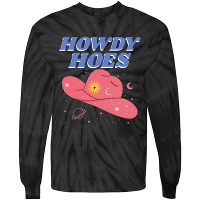 Retro Preppy Aesthetic Cowgirl Rodeo Howdy Hoes Cosmic Tie-Dye Long Sleeve Shirt