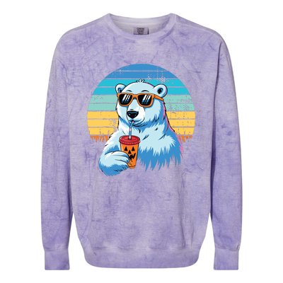 Retro Polar Bear In Sunglasses Halloween Funny Polar Bear Colorblast Crewneck Sweatshirt