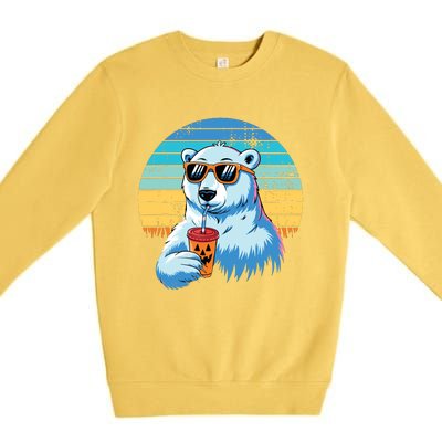 Retro Polar Bear In Sunglasses Halloween Funny Polar Bear Premium Crewneck Sweatshirt