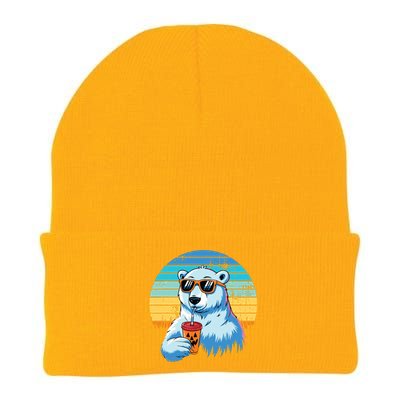 Retro Polar Bear In Sunglasses Halloween Funny Polar Bear Knit Cap Winter Beanie